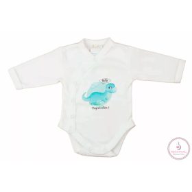   Elöl patentos hosszú ujjú baba body "Hello megérkeztem" mintával, 50-es