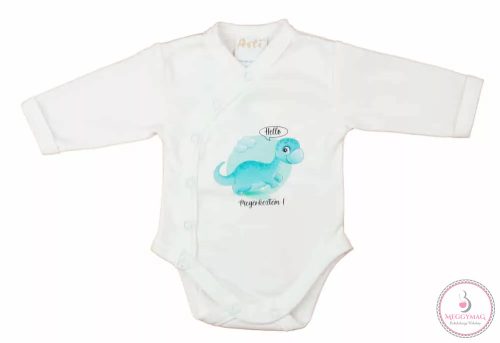 Elöl patentos hosszú ujjú baba body "Hello megérkeztem" mintával, 62-es