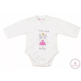   Elöl patentos hosszú ujjú baba body "A család legkisebb Hercegnője" mintával, 44-es