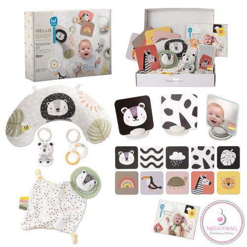 Taf Toys újszölött fejlesztő és játékkészlet pocakpárnával Hello Baby Newborn kit 12915