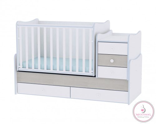 Lorelli Maxi Plus kombi ágy 70x160 - White & Blue Elm / Fehér & Kék csíkozás