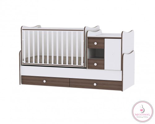 Lorelli MiniMax kombi ágy 72x190 - White/Walnut - Fehér/Dió