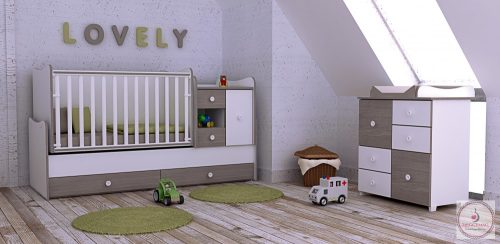 Lorelli MiniMax kombi ágy 72x190 - White & Artwood / Fehér & Artwood