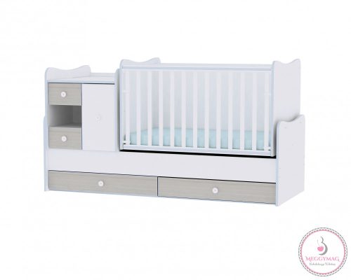 Lorelli MiniMax kombi ágy 72x190 - White & Blue Elm / Fehér & Kék csíkozás