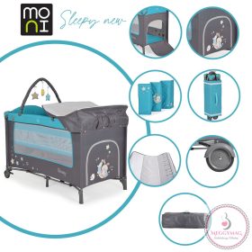   MONI Sleepy összecsukható luxus utazóágy 2 szint+pelenkázó+ játék türkiz