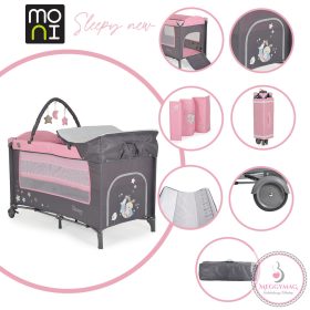   MONI Sleepy összecsukható luxus utazóágy 2 szint+pelenkázó+ játék pink