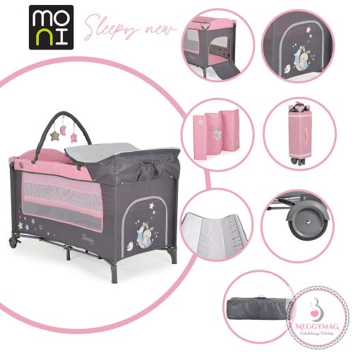 MONI Sleepy összecsukható luxus utazóágy 2 szint+pelenkázó+ játék pink