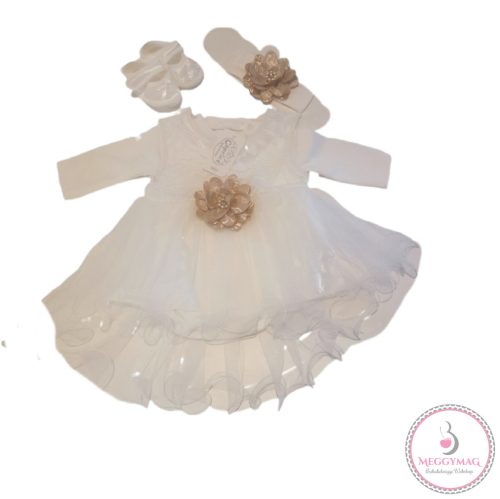 Alkalmi újszülött kislány ruha, keresztelő ruha szett 56/62