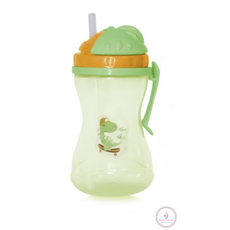 Baby Care Szívószálas sport itató 400 ml zöld - narancs 