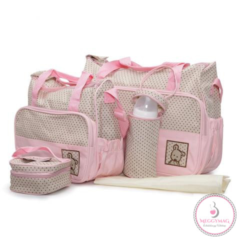 STELLA kismama táska 5dbos szett, pelenkázólappal PINK/BÉZS