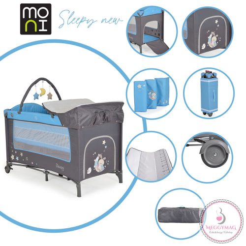 MONI Sleepy összecsukható luxus utazóágy 2 szint+pelenkázó+ játék kék