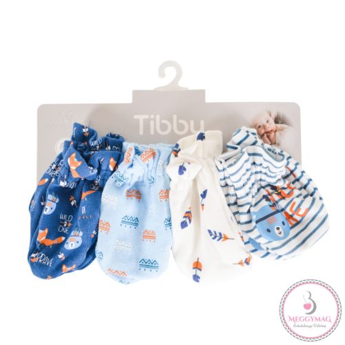 TIBBY kis kesztyűk 4 pár újszülött méret pamut fiús/KÉK