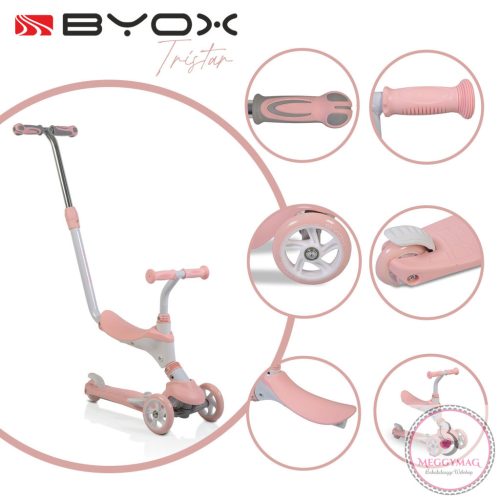 TRISTAR roller 3in1, szülőkarral, üléssel 20kg/50kgig PINK