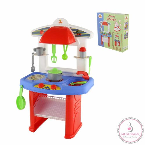 Polesie Toys  kis konyha JANA edényekkel 49cm PIROS/kék