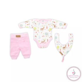   Babaruha szett - 3 részes - Rózsaszín erdei állatos - 80-as
