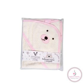   BALOO kapucnis törölköző/pamut maci füles fehér kifogó 70x90cm, szegés PINK 