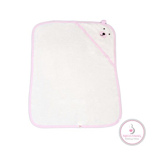 BALOO kapucnis törölköző/pamut maci füles fehér kifogó 70x90cm, szegés PINK 