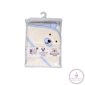   BALOO kapucnis törölköző/pamut maci füles fehér kifogó 70x90cm, szegés KÉK