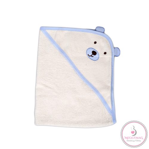 BALOO kapucnis törölköző/pamut maci füles fehér kifogó 70x90cm, szegés KÉK
