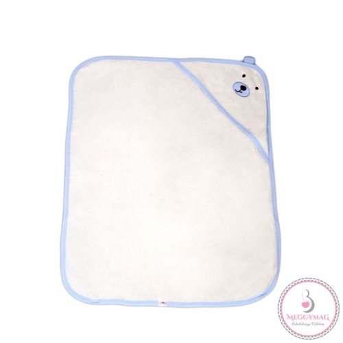 BALOO kapucnis törölköző/pamut maci füles fehér kifogó 70x90cm, szegés KÉK