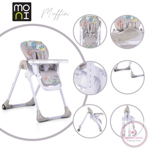 MUFFIN multifunkciós etetőszék, mintás, 2 kerékkel SZÜRKE
