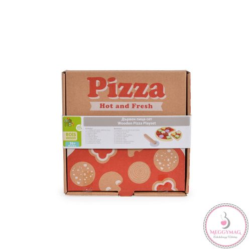 Moni Toys FAJÁTÉK fa pizza szett 22 dbos, KÉSZLETEN A BOLTBAN!