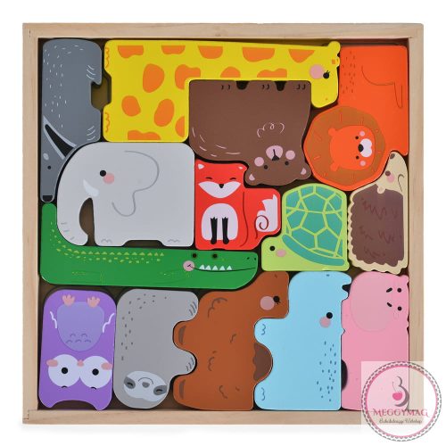 Moni Toys Fajáték fa állatos kirakó 15 db