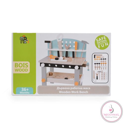 Moni Toys Fajáték fa szerelőpad 49x45x 29.5cm