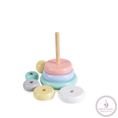 Moni Toys FAJÁTÉK montessori torony karikákkal  8dbos