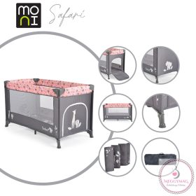   SAFARI utazóágy 1 szintes, zippes kibújóval, állatmintás PINK/rózsa