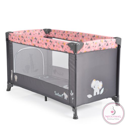SAFARI utazóágy 1 szintes, zippes kibújóval, állatmintás PINK/rózsa