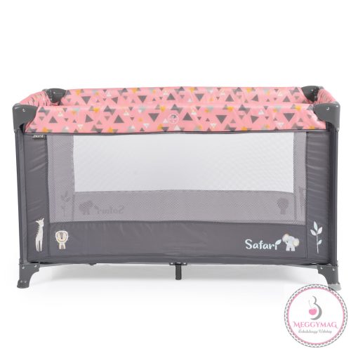 SAFARI utazóágy 1 szintes, zippes kibújóval, állatmintás PINK/rózsa