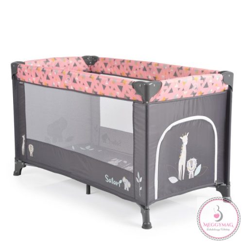 SAFARI utazóágy 1 szintes, zippes kibújóval, állatmintás PINK/rózsa