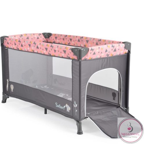 SAFARI utazóágy 1 szintes, zippes kibújóval, állatmintás PINK/rózsa