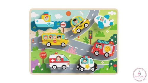 TOOKY Toy fapuzzle kirakó, forma illesztős közlekedés 9dbos