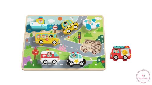 TOOKY Toy fapuzzle kirakó, forma illesztős közlekedés 9dbos, KÉSZLETEN A BOLTBAN!