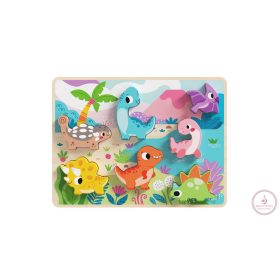   TOOKY Toy fapuzzle kirakó, forma illesztős, dinoszaurus 8dbos