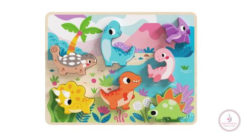 TOOKY Toy fapuzzle kirakó, forma illesztős, dinoszaurus 8dbos