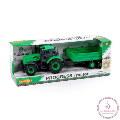 POLESIE Toys lendkerekes  traktor dönthető utánfutóval ZÖLD