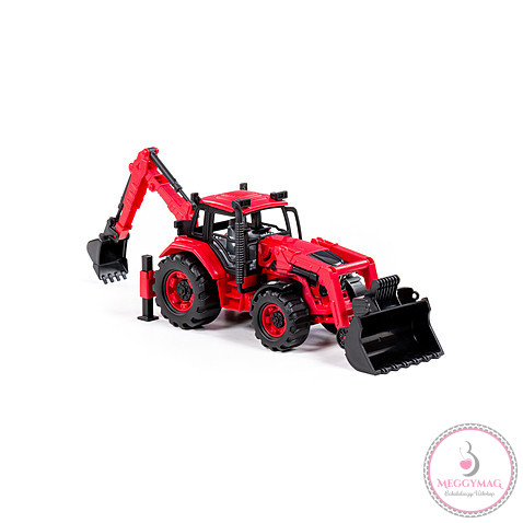 POLESIE 91857 kistraktor exkavátor+kanál 26cm PIROS