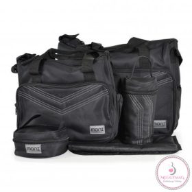 STELLA kismama táska 5dbos szett, pelenkázólappal FEKETE