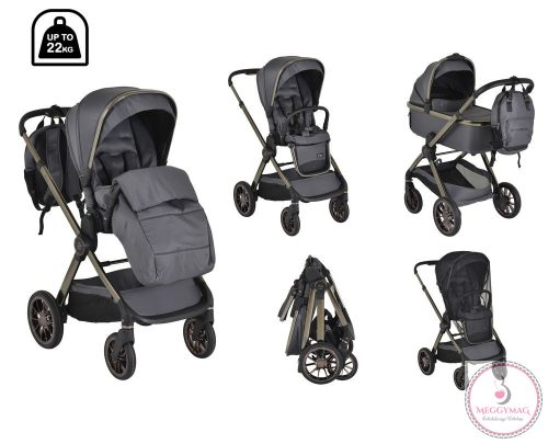 iCLICK Babakocsi 2in1 szett 22kg, aluminium váz, fordítható ülés, autom. csukható SZÜRKE