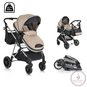   KALI babakocsi 2in1 lapra csukható, megfordítható+táska BÉZS