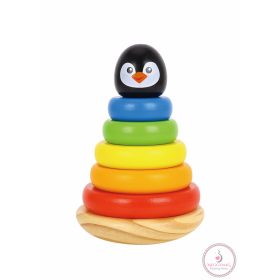 FAJÁTÉK fatorony PINGVIN karikákkal montessori SZÍNES