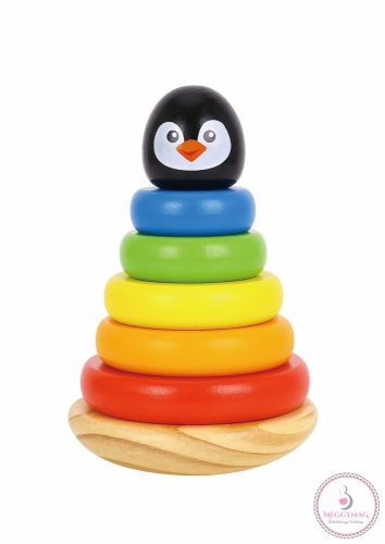 FAJÁTÉK fatorony PINGVIN karikákkal montessori SZÍNES