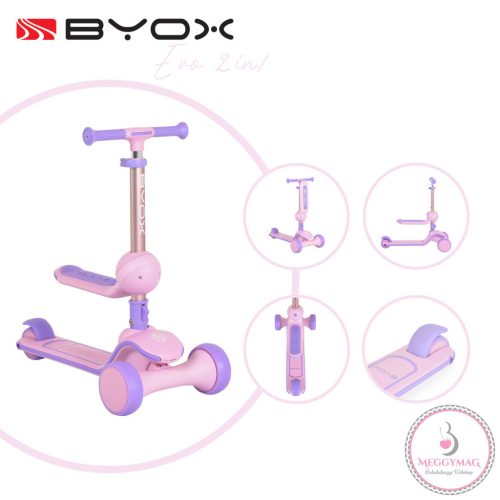 EVO scooter, roller ráülős, átalakítható 2in1 PINK