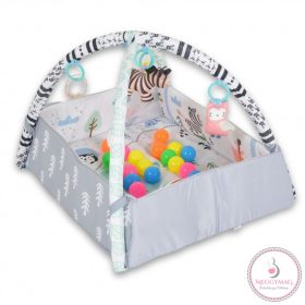   HAPPY SPACE Rabit játszószőnyeg NYUSZIS állatos, szögletes, 20 db labdával textil, műa.FEKETE