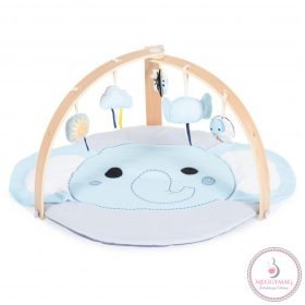   JÁTSZÓSZŐNYEG plüss, fa játékhíddal, összecsukható KEREK VKÉK ELEFÁNT