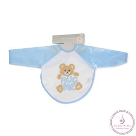 BEAR előke hosszú ujjal, macis mintával, pvc/textil KÉK