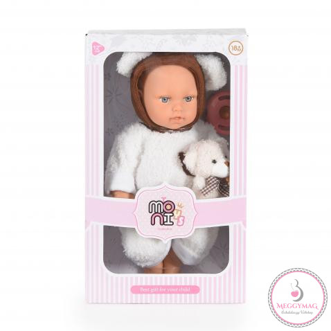 BABA 30cm újszülött maciruhában kismacival SZÜRKE